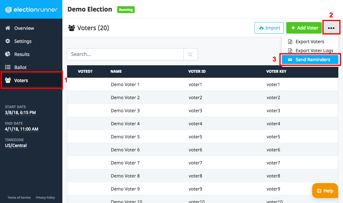 Voters - Send reminders